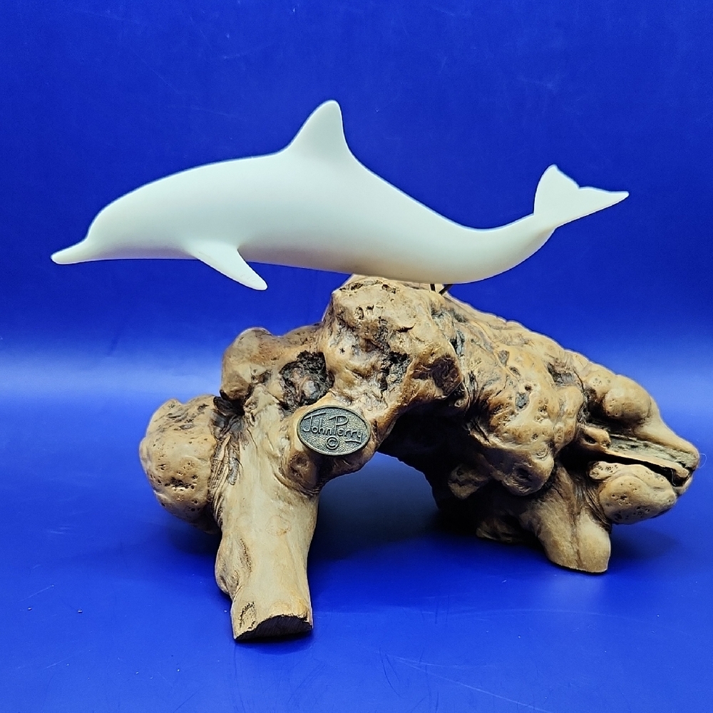 John Perry Handcrafted Dolphin Sculpture on Burlwood